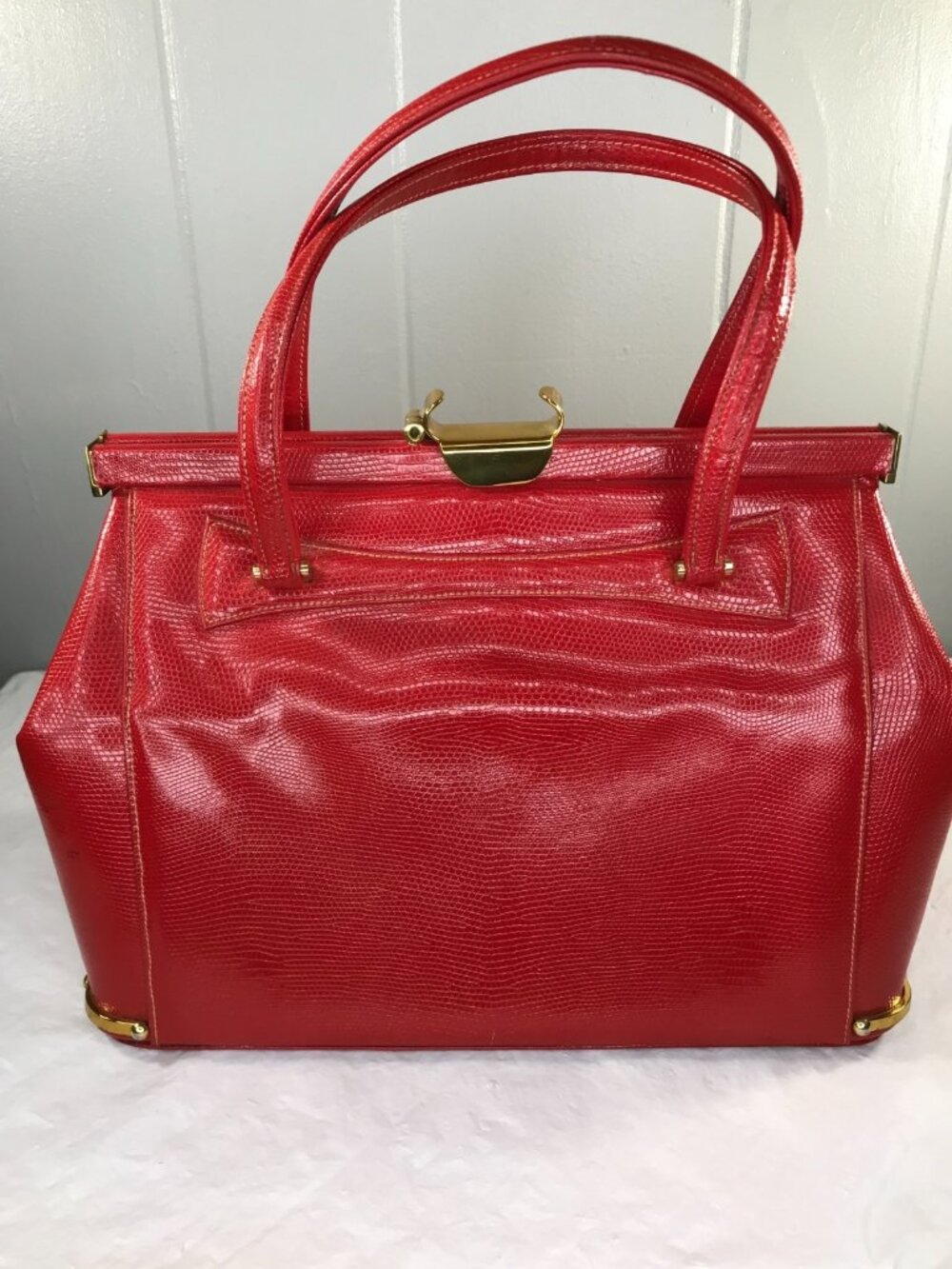 Vintage Milch Purse Red Snakeskin Leather Top Handle Satchel Purse Bag Medium